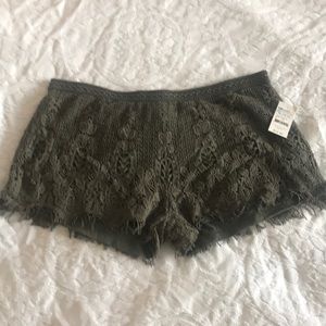 fire los angeles army green lace overlay shorts